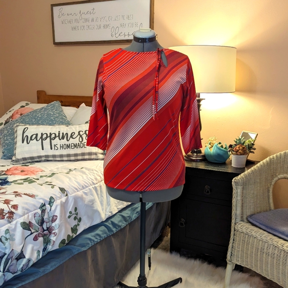 Vintage bright red asymmetrical striped 60's top